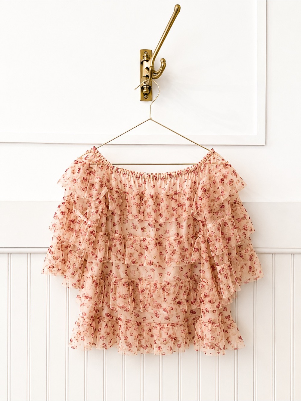 Express Floral Ruffle Off-Shoulder Top - Blush